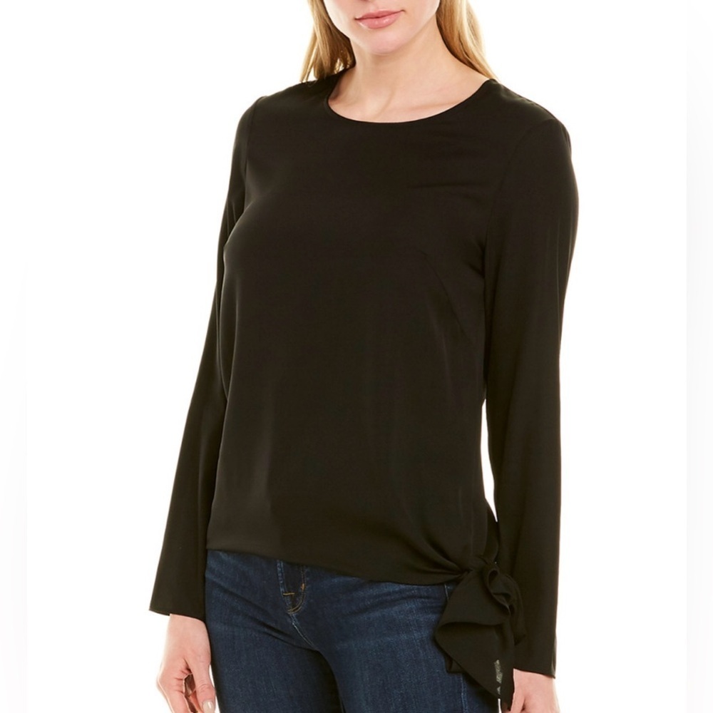 MILLY SILK BLEND LONG SLEEVE TIE BLOUSE NWT
